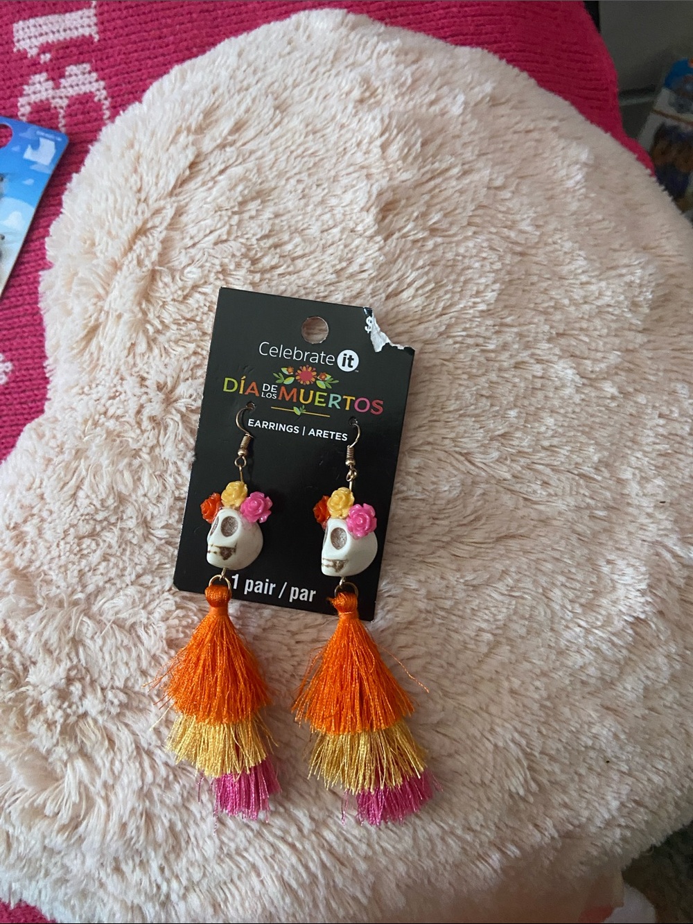 Celebrate It Dia de los Muertos Skull Tassel Earrings - Orange, Yellow, Pink